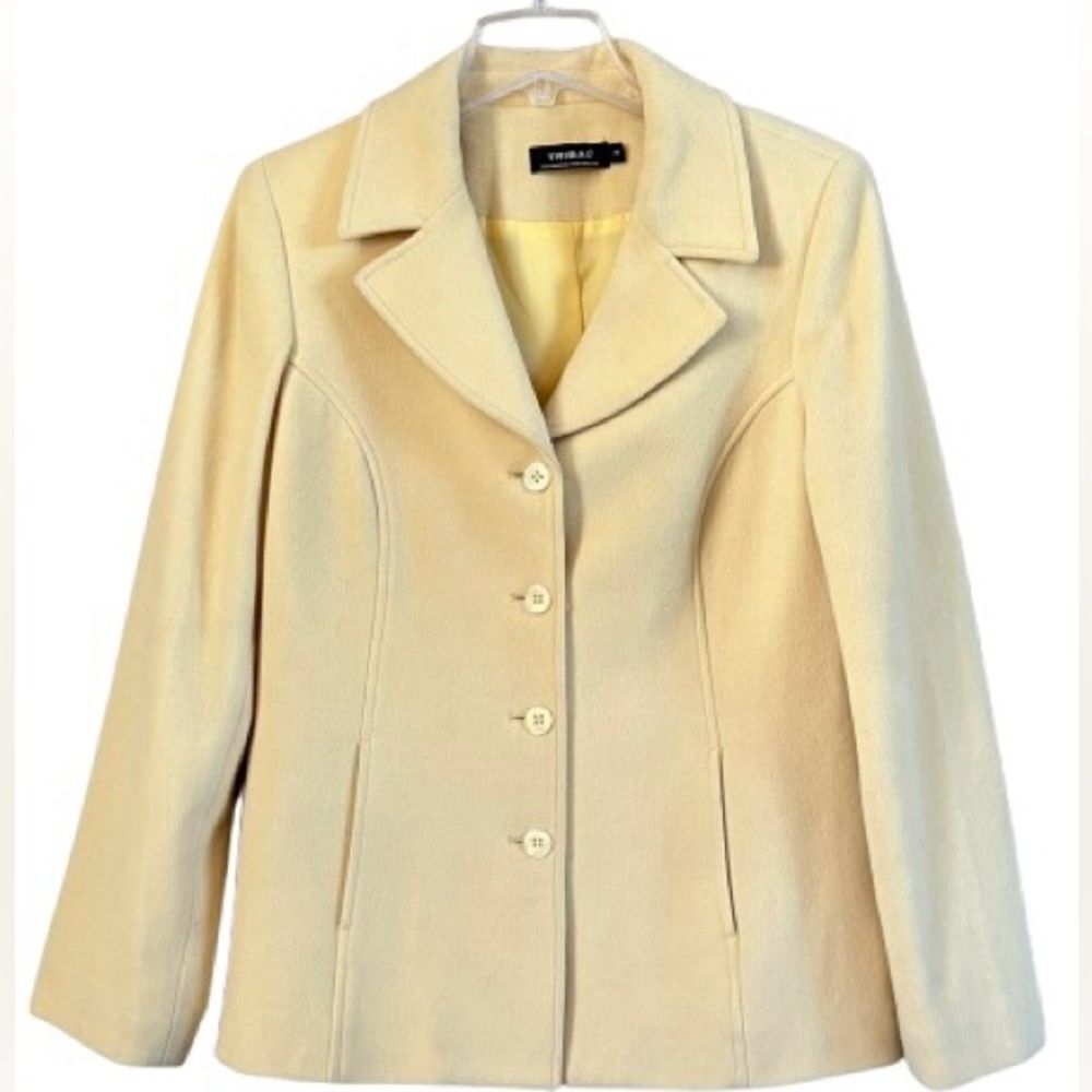 Tribal Wool Cashmere Blend Buttercream Yellow Button Lined Blazer Size 10